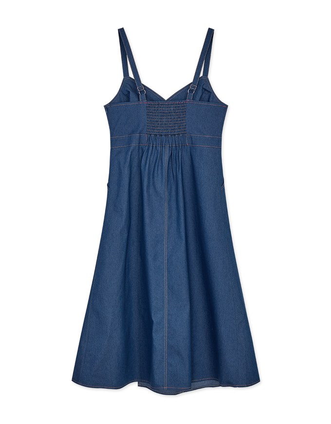 Thin Strap Tailored Slit Denim Jeans Maxi Dress