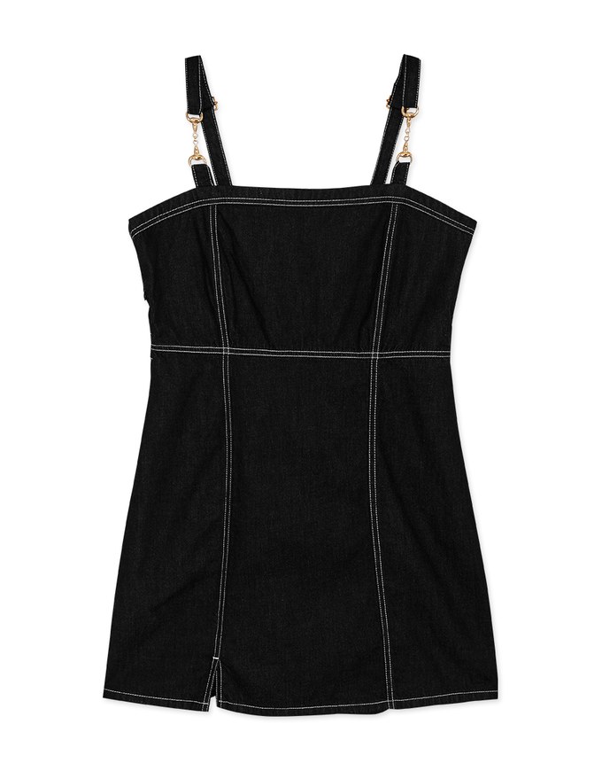 Metallic Chain Strap Denim Jeans Mini Tank Dress