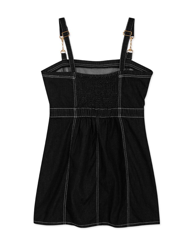 Metallic Chain Strap Denim Jeans Mini Tank Dress