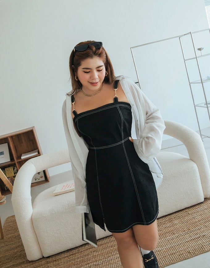 Metallic Chain Strap Denim Jeans Mini Tank Dress