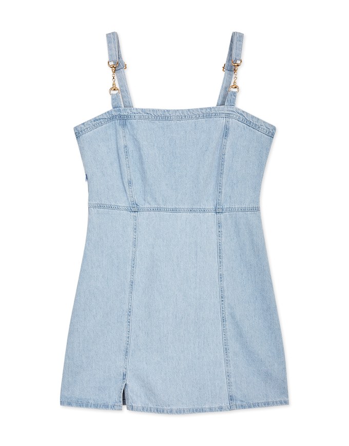 Metallic Chain Strap Denim Jeans Mini Tank Dress