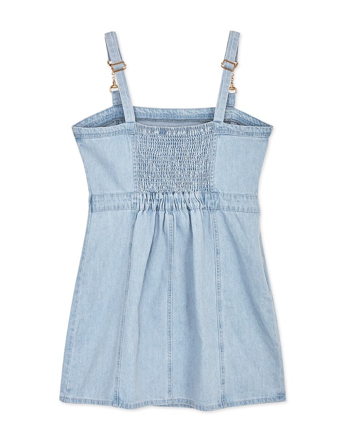 Metallic Chain Strap Denim Jeans Mini Tank Dress