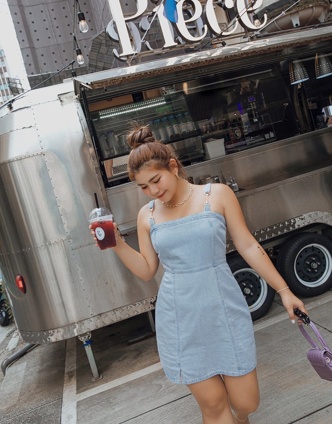 Metallic Chain Strap Denim Jeans Mini Tank Dress