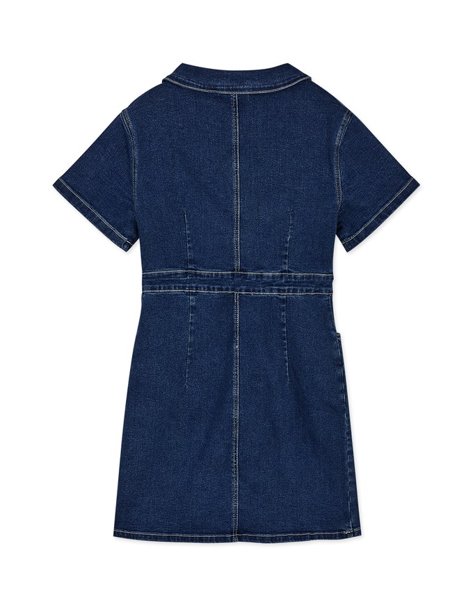 Cut Out Waist Lapel Denim Jeans Mini Dress
