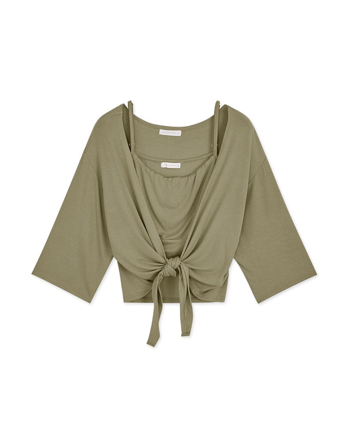 Scrunch Cami Top & Ribbon Cardigan Set Wear