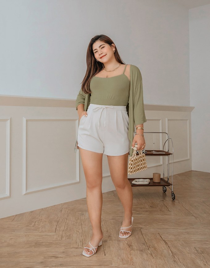 Scrunch Cami Top & Ribbon Cardigan Set Wear