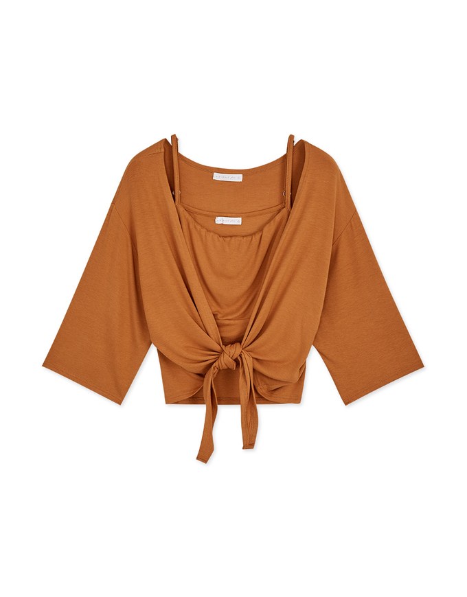 Scrunch Cami Top & Ribbon Cardigan Set Wear