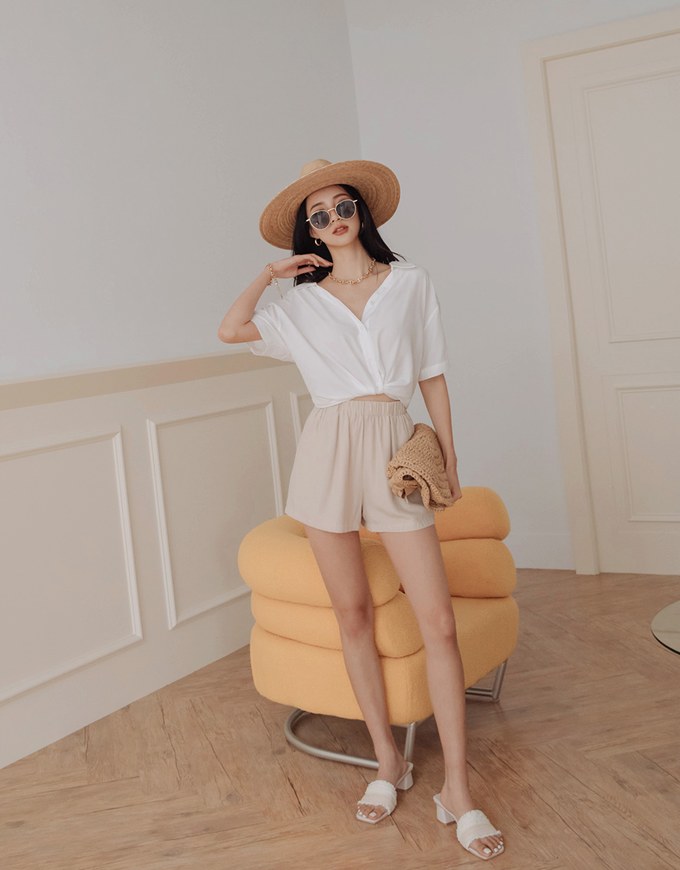Finest Front Knot Short Sleeve Blouse Shirt