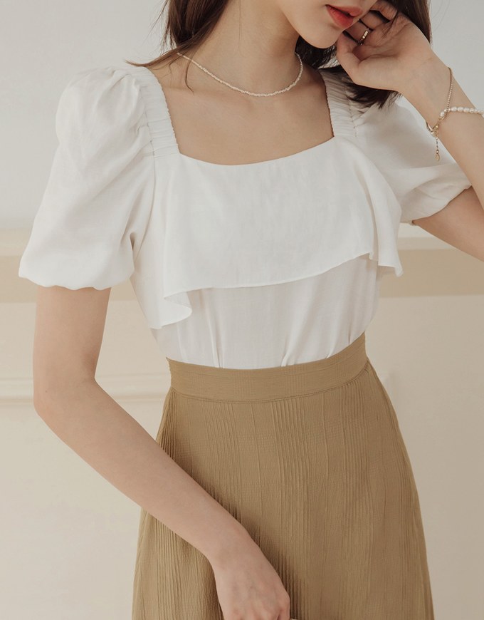 Enhanced Square Neck Ruffled Splice Top