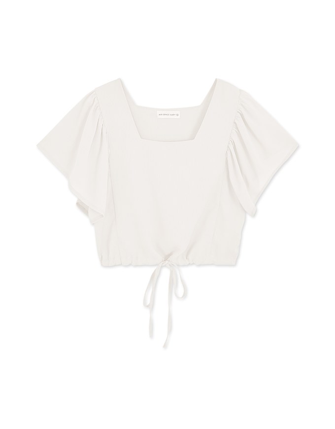 Square Neck Ruffle Sleeve Waist Drawstring Top