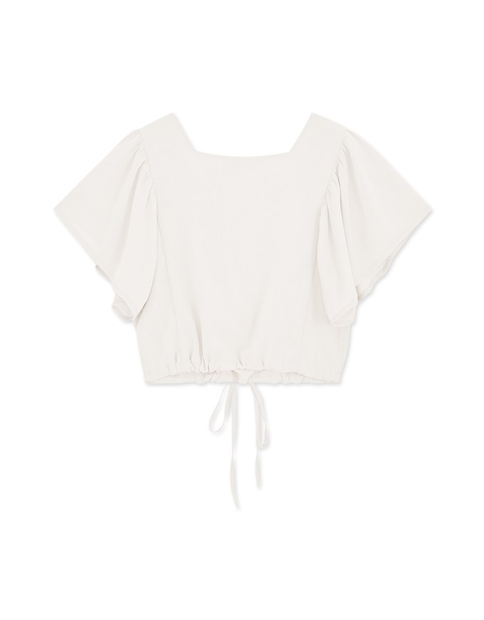 Square Neck Ruffle Sleeve Waist Drawstring Top