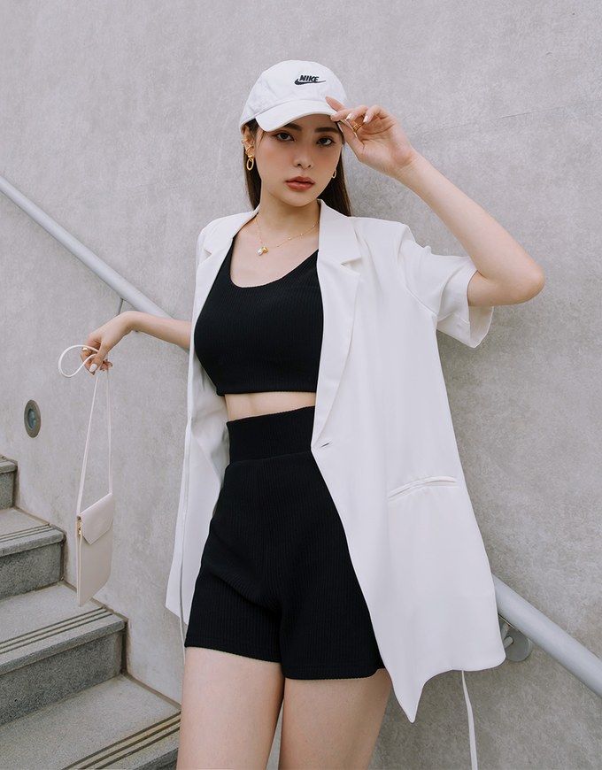 【Vacanza 】Straight Stripe Tank Top (With Chest Pad)