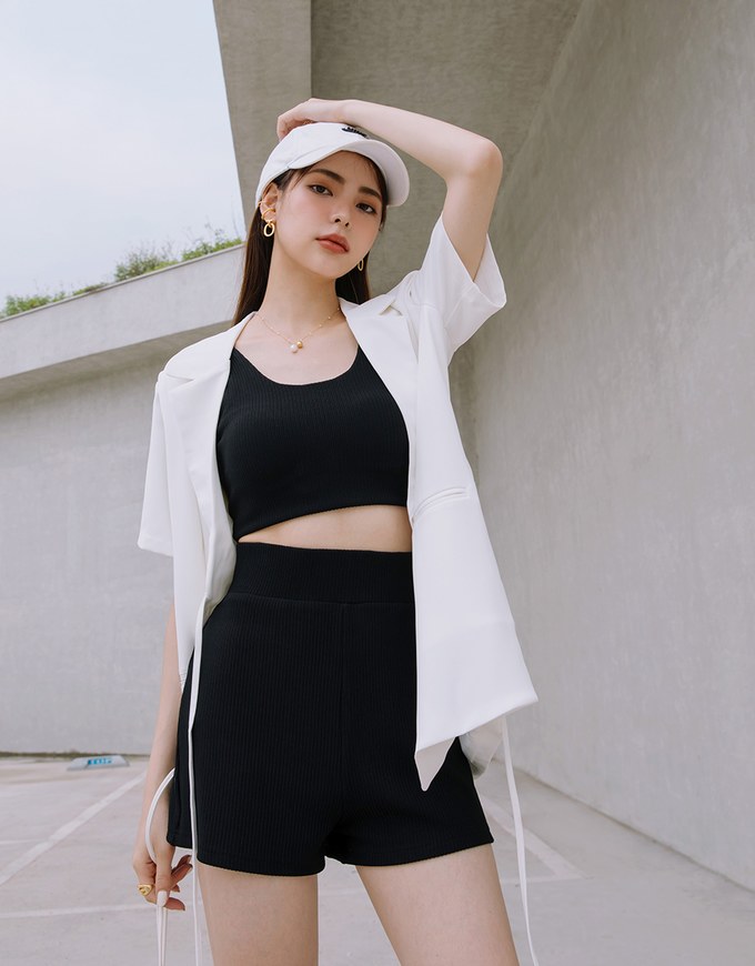 【Vacanza 】Straight Stripe Tank Top (With Chest Pad)