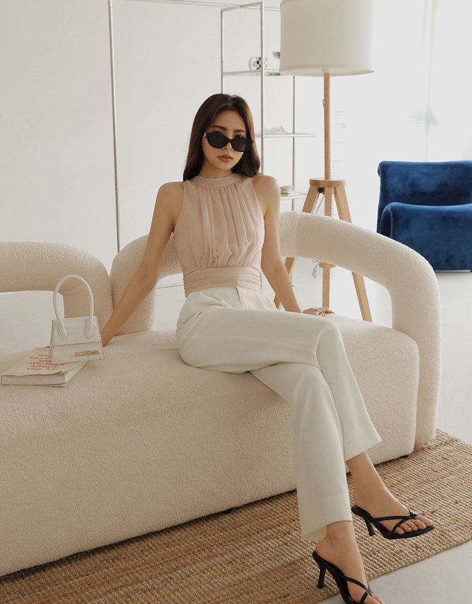 Soigné Pleated Halter Chiffon Top