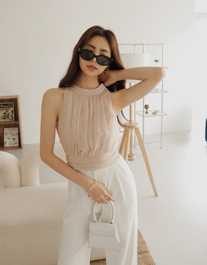 Soigné Pleated Halter Chiffon Top