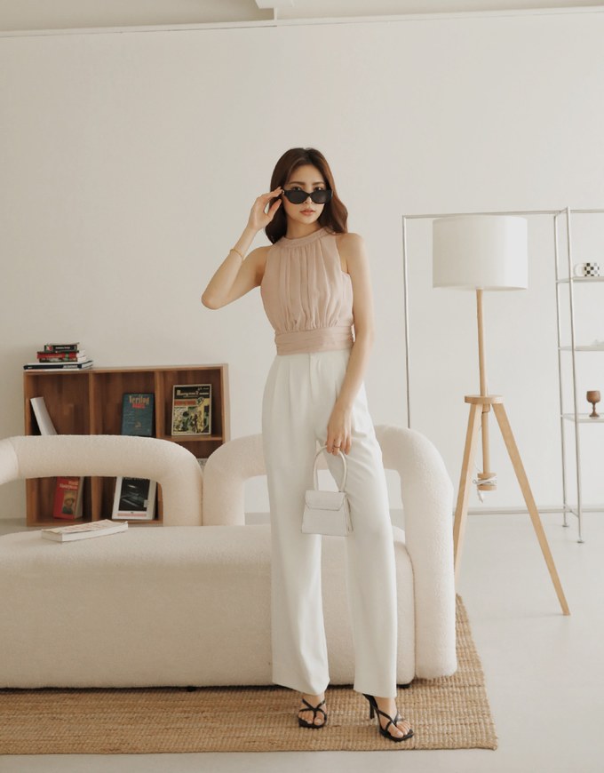 Soigné Pleated Halter Chiffon Top
