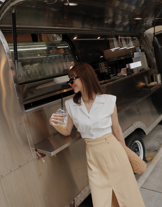 Smart Casual Sleeveless Lapel Crop Blouse Shirt