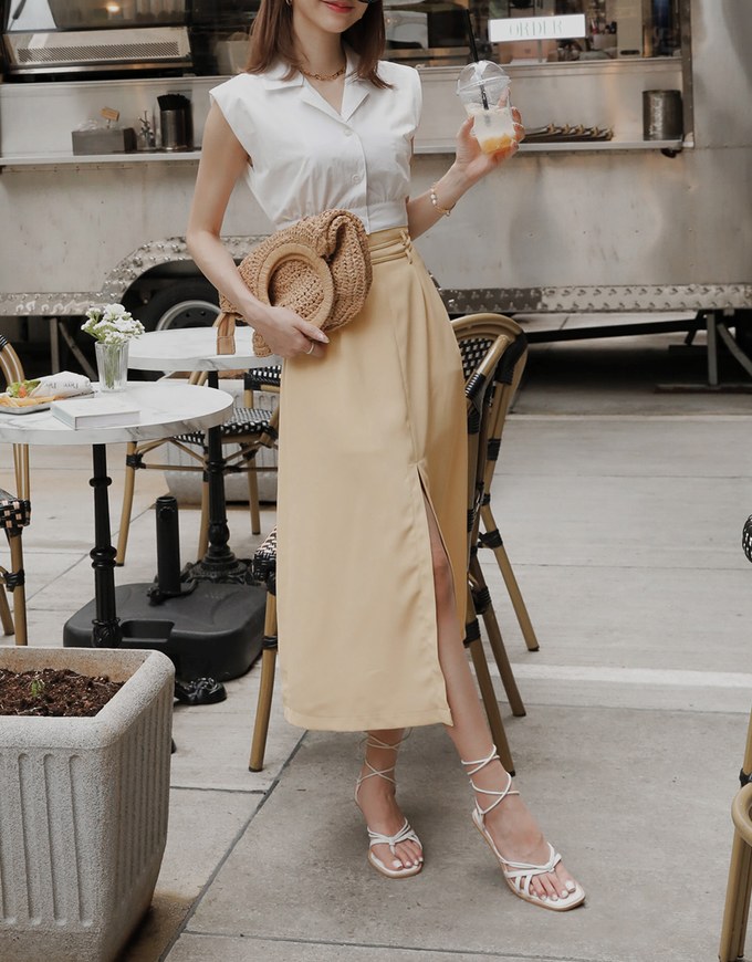Smart Casual Sleeveless Lapel Crop Blouse Shirt