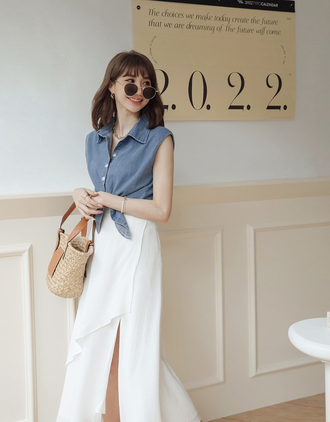 Irregular Layered Slit Flowy Maxi Skirt
