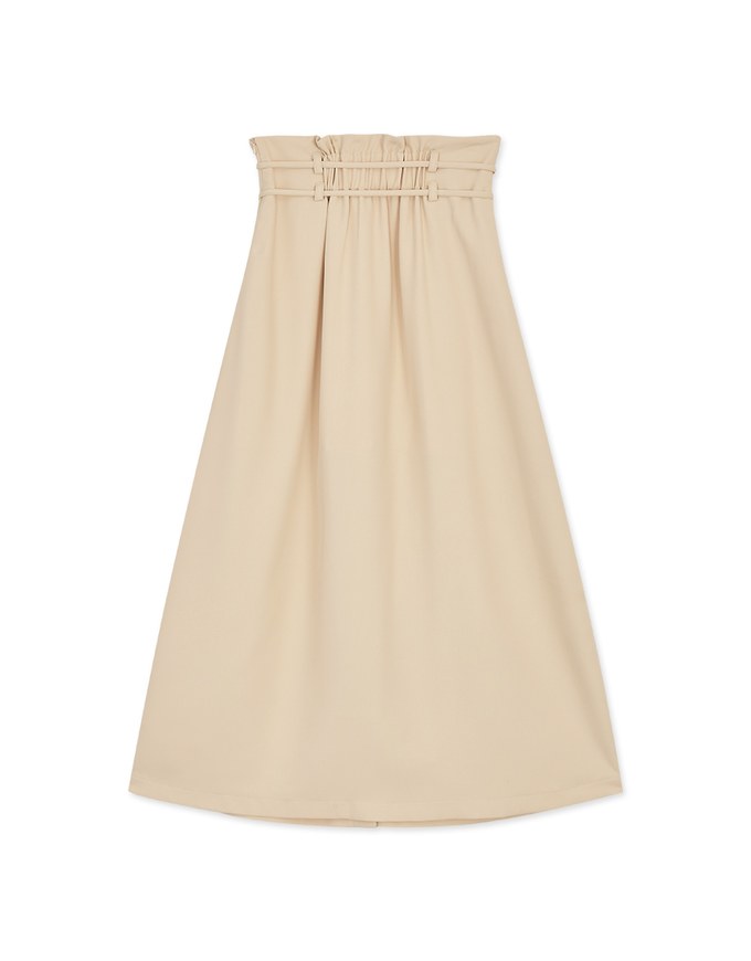 High Waisted Double Thin Belt Slit Maxi Skirt