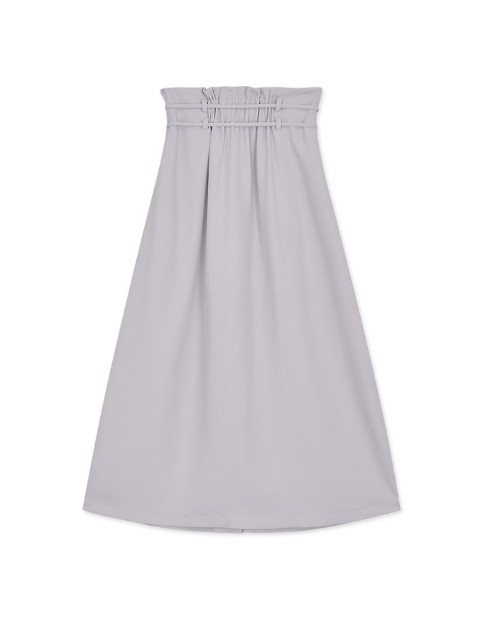 High Waisted Double Thin Belt Slit Maxi Skirt