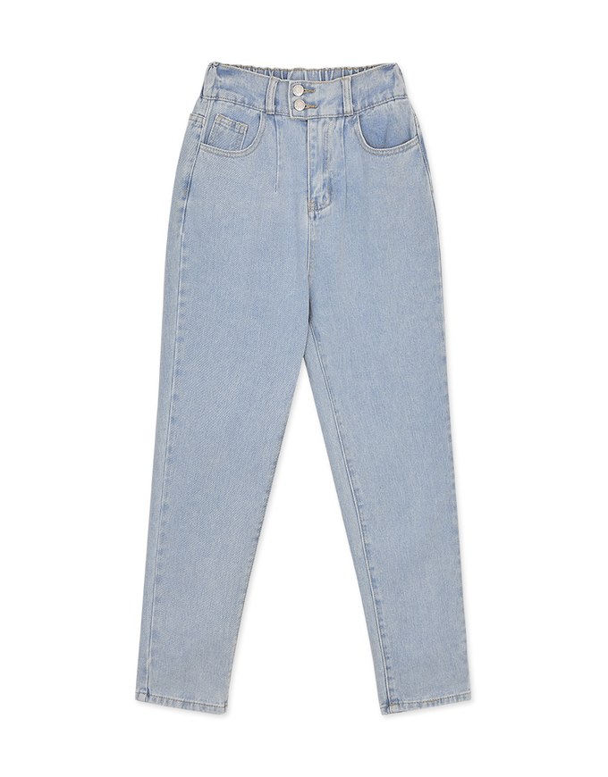 Double Button High Waisted Denim Jeans Slim Fit Pants