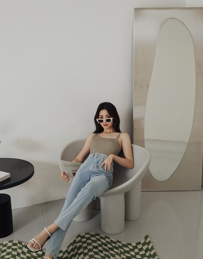 Double Button High Waisted Denim Jeans Slim Fit Pants