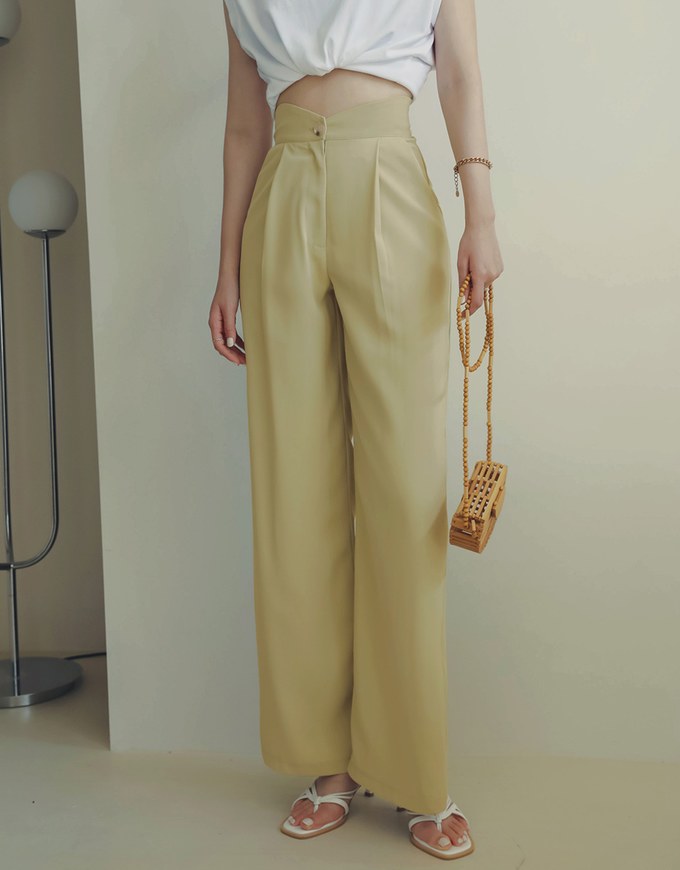 V Cut High Waisted Suit Pants