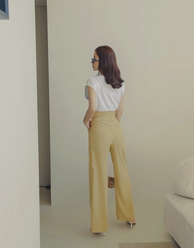 V Cut High Waisted Suit Pants