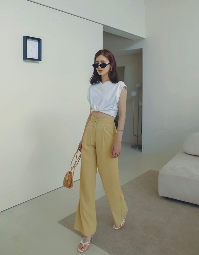 V Cut High Waisted Suit Pants