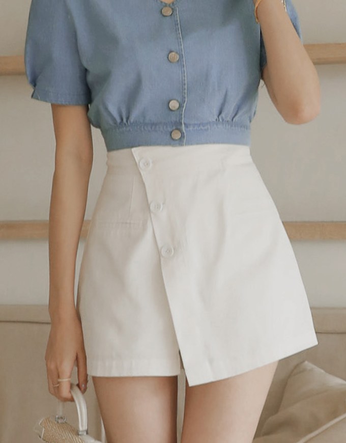 Bias-Cut Buttoned A-Line Skorts