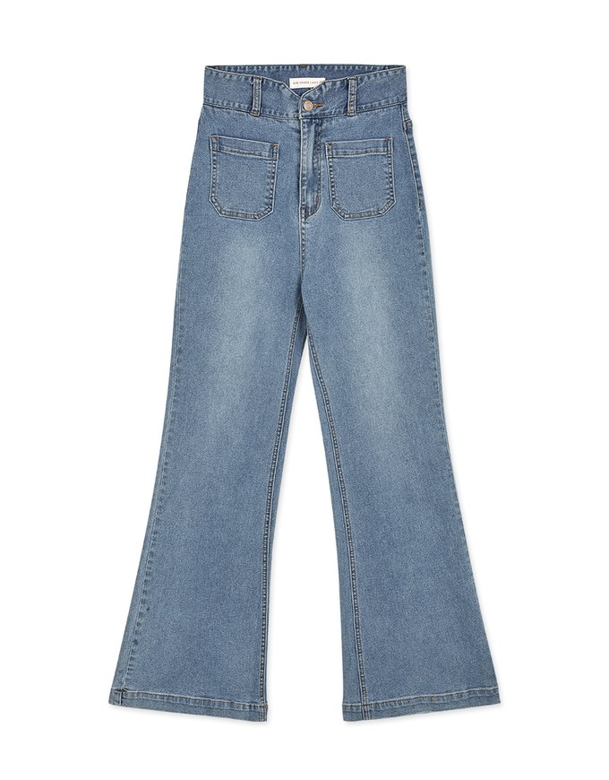 V-Notch Denim Jeans Flare Pants