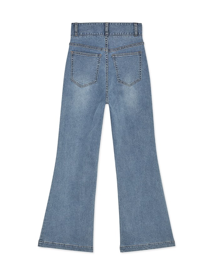 V-Notch Denim Jeans Flare Pants