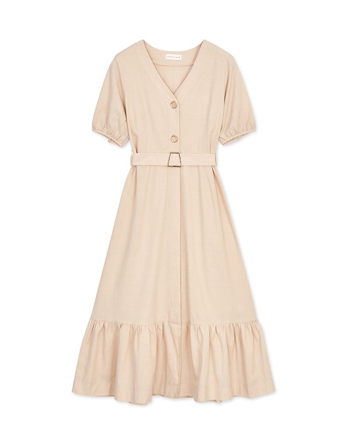Retro Metallic Button Splice Maxi Dress (With Belt)