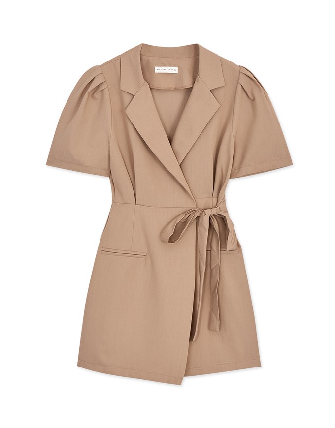 Edgy Chic Side-Tie Scrunch Puff Sleeve Suit Mini Dress