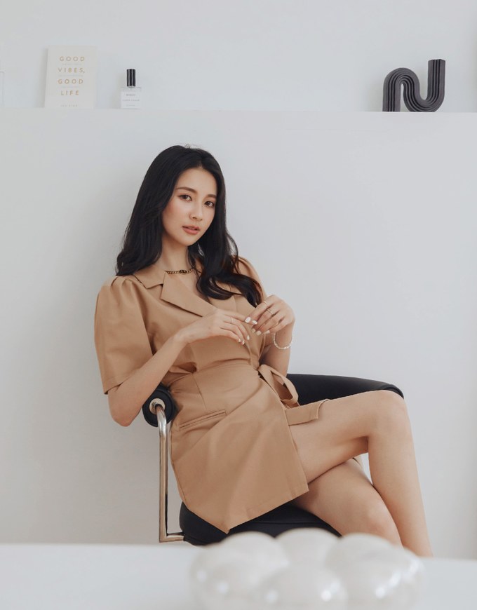 Edgy Chic Side-Tie Scrunch Puff Sleeve Suit Mini Dress