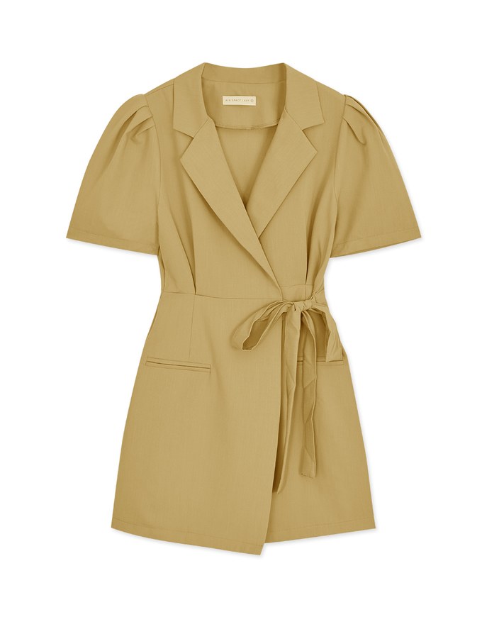 Edgy Chic Side-Tie Scrunch Puff Sleeve Suit Mini Dress