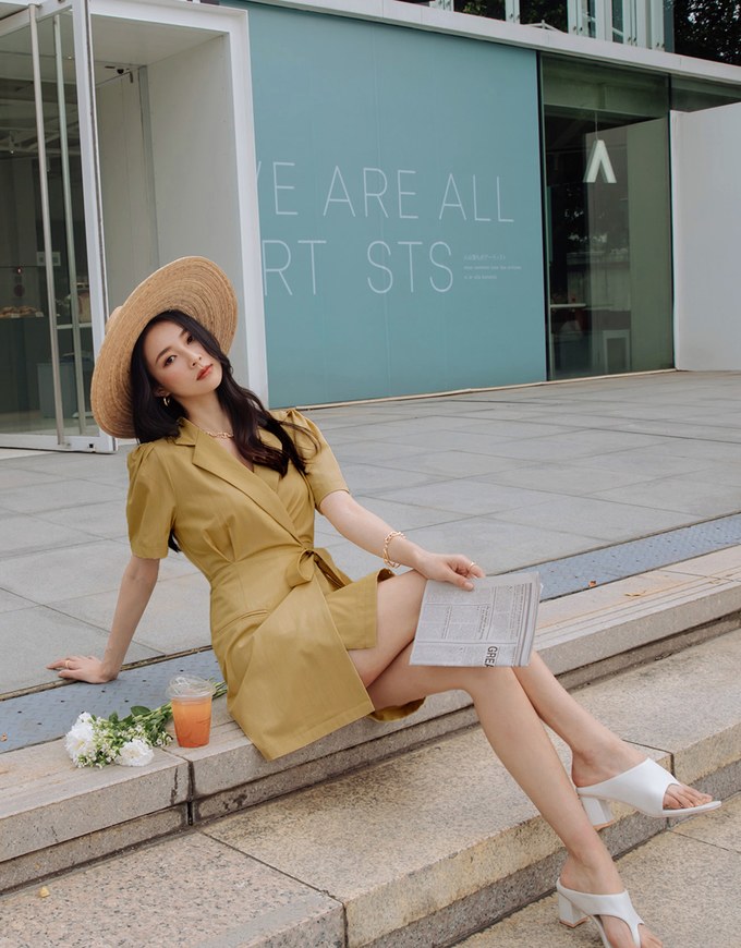 Edgy Chic Side-Tie Scrunch Puff Sleeve Suit Mini Dress
