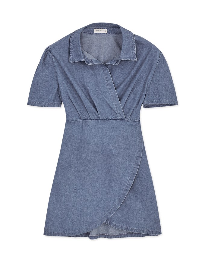 Voguish Arc Overlap Scrunch Denim Jeans Mini Dress
