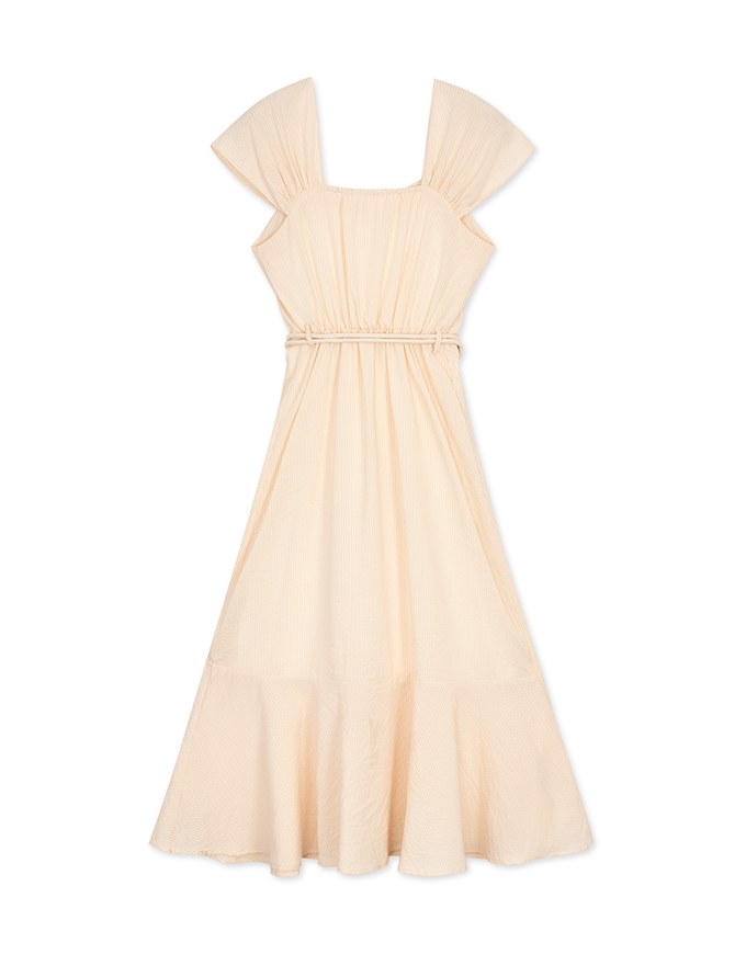 2WAY Striped Buttoned Splice Maxi Dress (With Belt)
