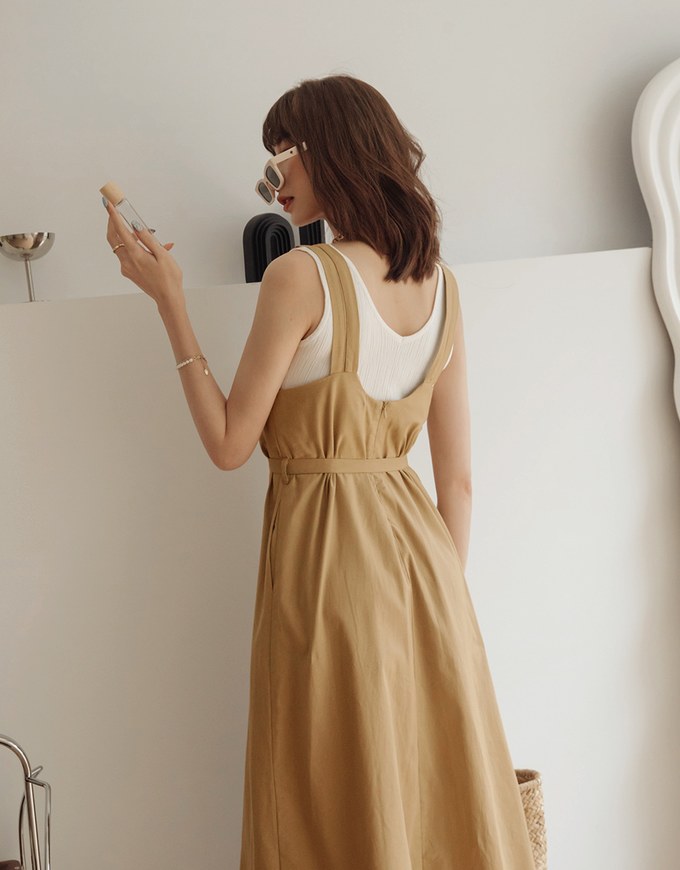 Whimsical Double Strap Pinafore Maxi Dress (With Belt)