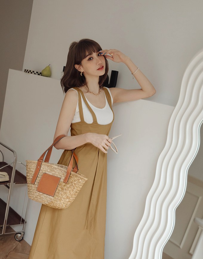 Whimsical Double Strap Pinafore Maxi Dress (With Belt)