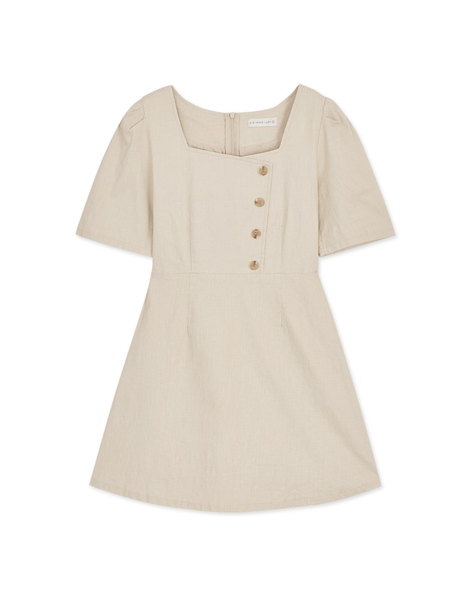 Très Chic Square Neck Buttoned Mini Dress