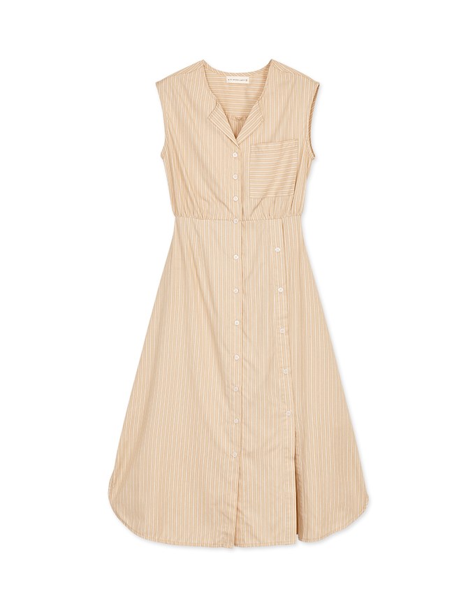 Striped Slit Shirt Maxi Dress
