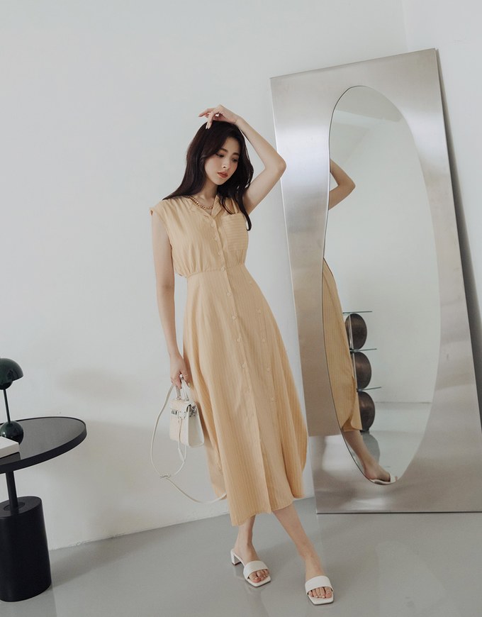 Striped Slit Shirt Maxi Dress