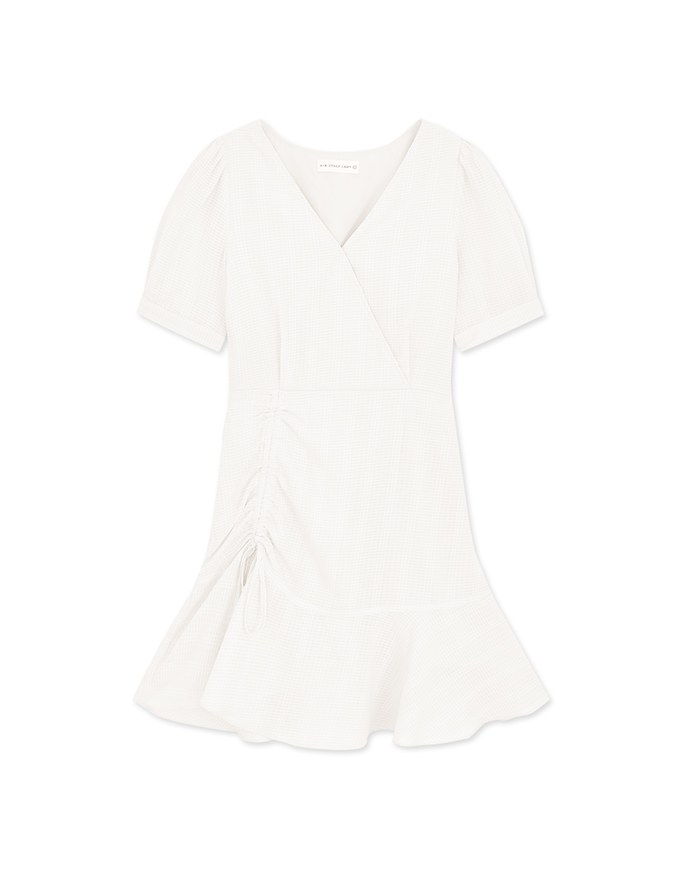 Side Scrunch Gingham Ruffled Hem Mini Dress