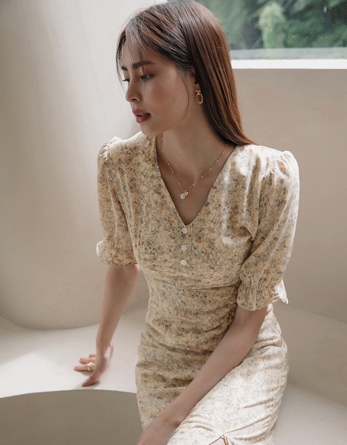 Romantic Floral Side Slit Long Dress