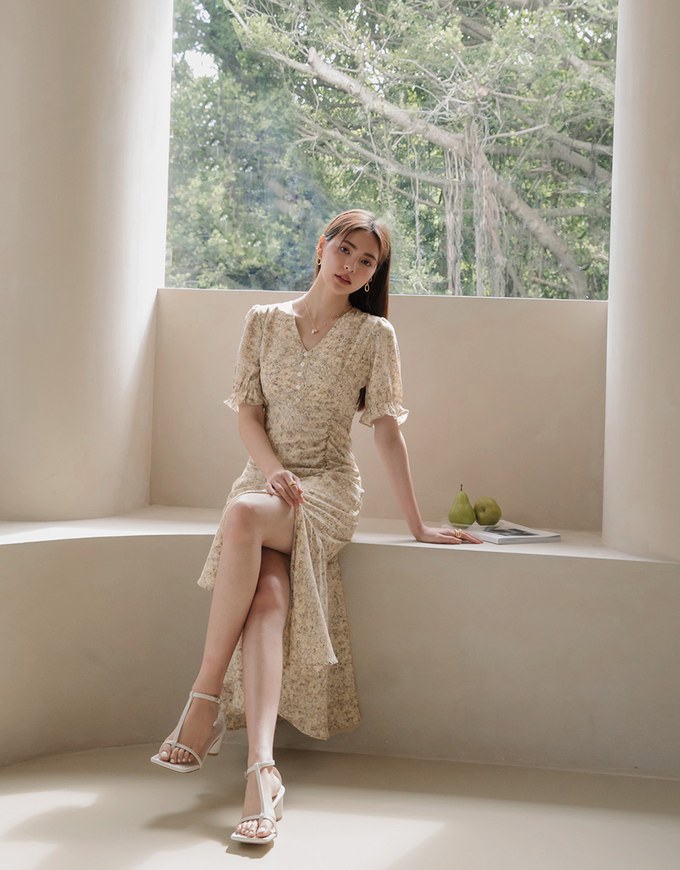 Romantic Floral Side Slit Long Dress