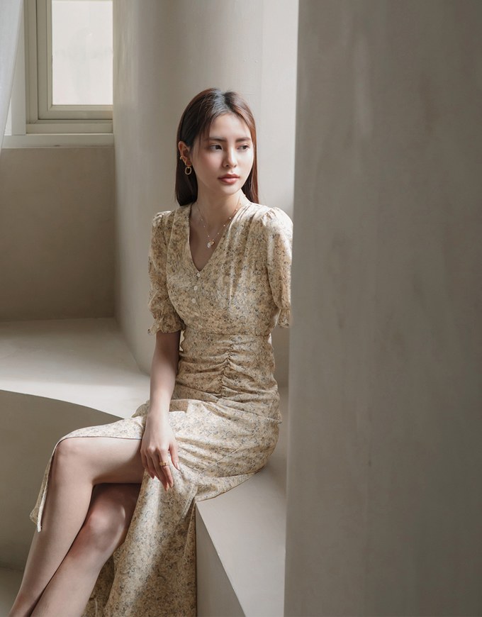Romantic Floral Side Slit Long Dress