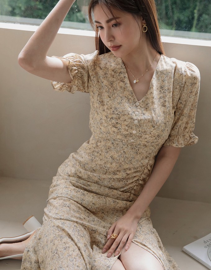 Romantic Floral Side Slit Long Dress